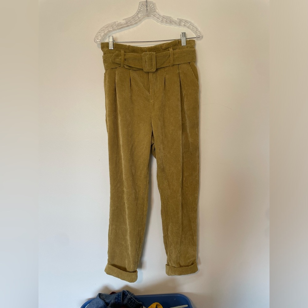 wild fable Olive Green Corduroy Paperbag Ankle Pants with Belt